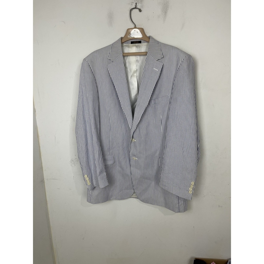 Hardwick‎ Clothes Men's 48XL Seersucker Blazer Sport Coat Blue White Stripe